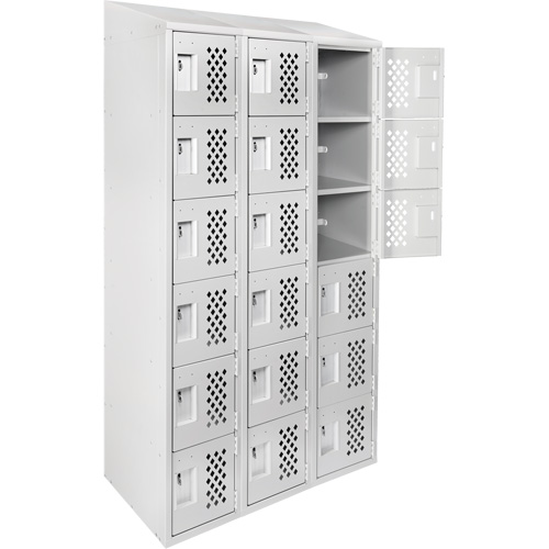 Clean-Line Perforated Lockerette, 6 -tier, Bank of 3, 15" x 72" x 12", Steel D. Morneault & Fils