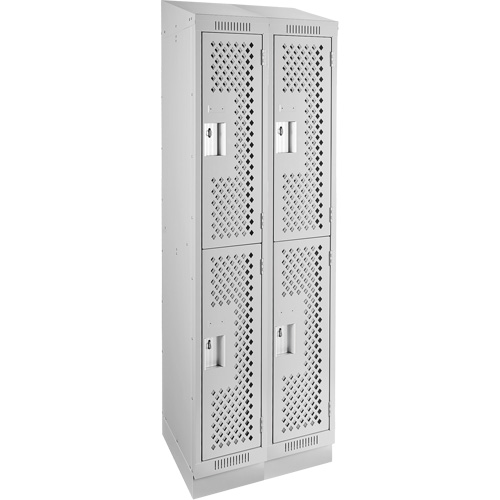 Clean Line Lockers, 2 -tier, Bank of 2, 24" x 12" x 82", Steel, Grey, Rivet (Assembled), Perforated D. Morneault & Fils