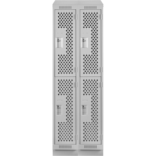 Clean Line Lockers, 2 -tier, Bank of 2, 24" x 12" x 82", Steel, Grey, Rivet (Assembled), Perforated D. Morneault & Fils