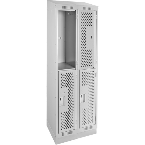 Clean Line Lockers, 2 -tier, Bank of 2, 24" x 12" x 82", Steel, Grey, Rivet (Assembled), Perforated D. Morneault & Fils
