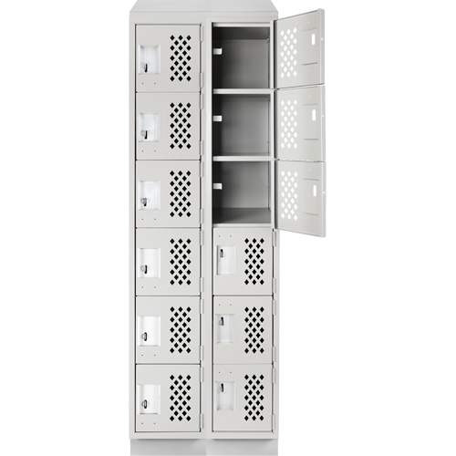 Assembled Lockerettes Clean Line Perforated Economy Lockers, 6 -tier, Bank of 2, 18" x 72" x 12", Steel D. Morneault & Fils