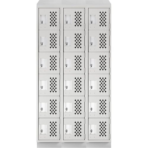 Assembled Lockerettes Clean Line Perforated Economy Lockers, 6 -tier, Bank of 3, 18" x 72" x 12", Steel D. Morneault & Fils