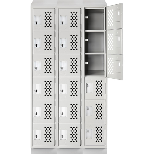 Assembled Lockerettes Clean Line Perforated Economy Lockers, 6 -tier, Bank of 3, 18" x 72" x 12", Steel D. Morneault & Fils