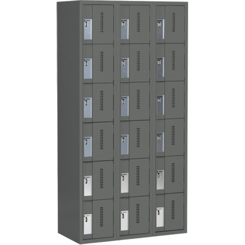 Concorde Heavy-Duty Lockers, 6 -tier, Bank of 3, 36" x 18" x 72", Steel, Charcoal, Welded (Assembled) D. Morneault & Fils