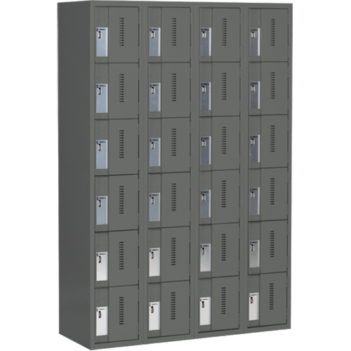 Concorde Heavy-Duty Lockers, 6 -tier, Bank of 4, 48" x 18" x 72", Steel, Charcoal, Welded (Assembled) D. Morneault & Fils