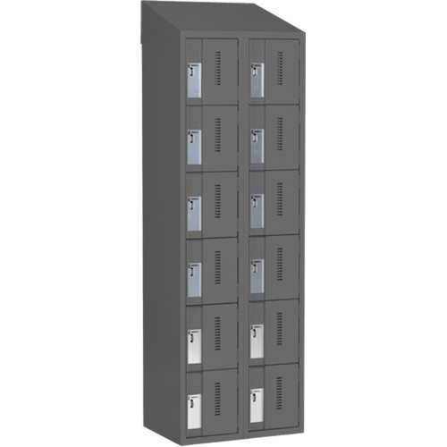 Concorde Heavy-Duty Lockers, 6 -tier, Bank of 2, 24" x 18" x 78", Steel, Charcoal, Welded (Assembled) D. Morneault & Fils