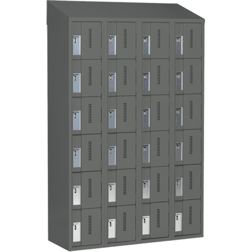 Concorde Heavy-Duty Lockers, 6 -tier, Bank of 4, 48" x 18" x 78", Steel, Charcoal, Welded (Assembled) D. Morneault & Fils