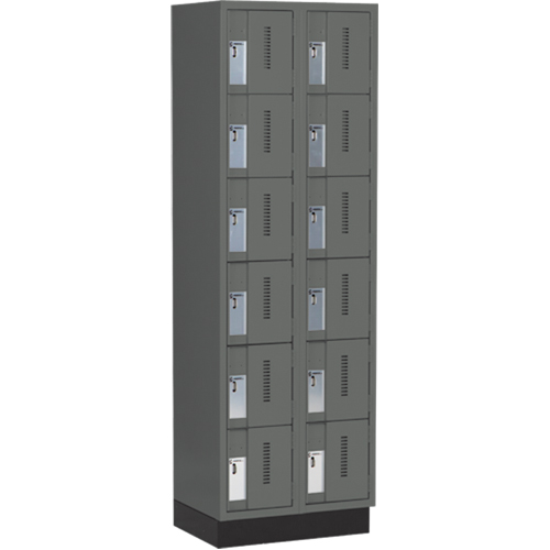 Concorde Heavy-Duty Lockers, 6 -tier, Bank of 2, 24" x 18" x 76", Steel, Charcoal, Welded (Assembled) D. Morneault & Fils