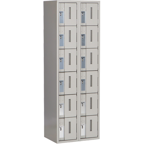 Concorde Heavy-Duty Lockers, 6 -tier, Bank of 2, 24" x 18" x 72", Steel, Grey, Welded (Assembled) D. Morneault & Fils