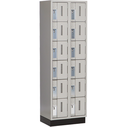Concorde Heavy-Duty Lockers, 6 -tier, Bank of 2, 24" x 18" x 76", Steel, Grey, Welded (Assembled) D. Morneault & Fils