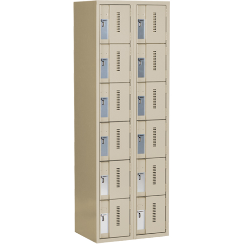 Concorde Heavy-Duty Lockers, 6 -tier, Bank of 2, 24" x 18" x 72", Steel, Beige, Welded (Assembled) D. Morneault & Fils