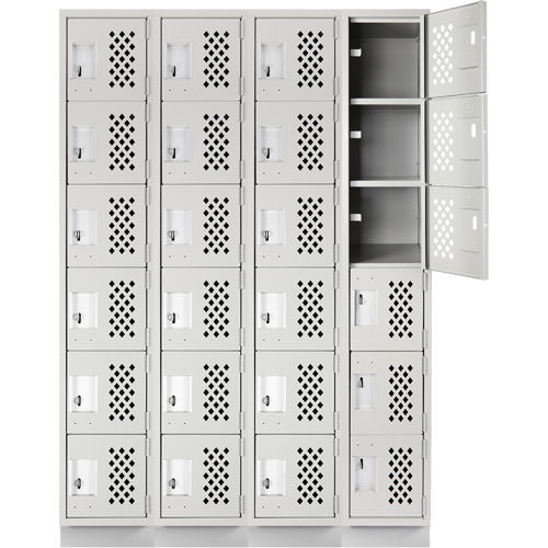 Assembled Clean Line Perforated Economy Lockers, 6 -tier, Bank of 4, 18" x 72" x 12", Steel D. Morneault & Fils