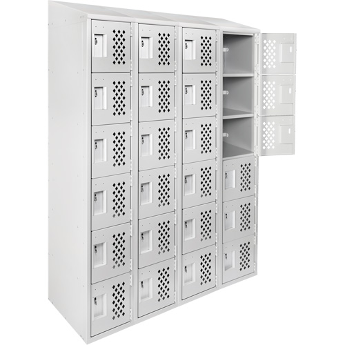 Assembled Clean Line Perforated Economy Lockers, 6 -tier, Bank of 4, 18" x 72" x 12", Steel D. Morneault & Fils
