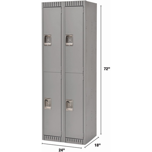 Lockers, 2 -tier, Bank of 2, 24" x 18" x 72", Steel, Grey, Rivet (Assembled) D. Morneault & Fils