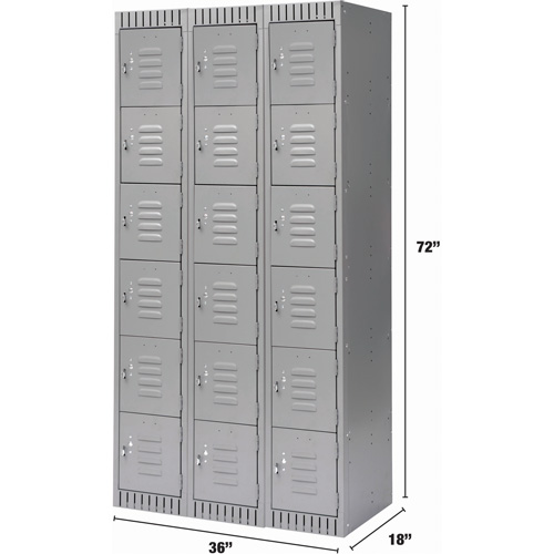 Lockers, 6 -tier, Bank of 3, 36" x 18" x 72", Steel, Grey, Knocked Down D. Morneault & Fils