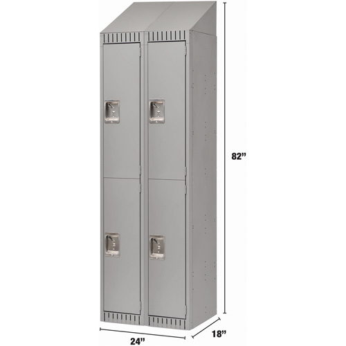 Lockers, 2 -tier, Bank of 2, 24" x 18" x 82", Steel, Grey, Knocked Down D. Morneault & Fils