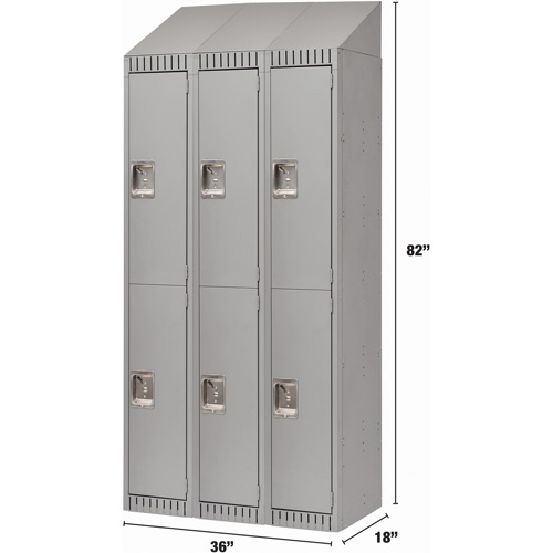 Casiers, 2 niveaux, Bloc de 3, 36" x 18" x 82", Acier, Gris, D&eacute;mont&eacute; D. Morneault & Fils