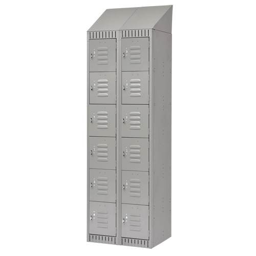 Lockers, 6 -tier, Bank of 2, 24" x 18" x 82", Steel, Grey, Knocked Down D. Morneault & Fils