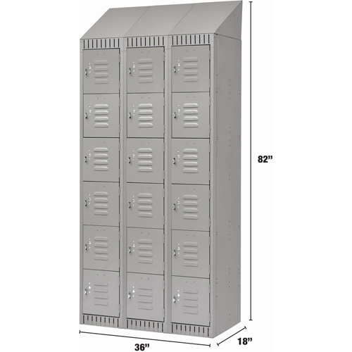 Lockers, 6 -tier, Bank of 3, 36" x 18" x 82", Steel, Grey, Knocked Down D. Morneault & Fils