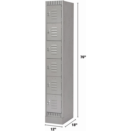 Lockers, 6 -tier, 12" x 18" x 76", Steel, Grey, Knocked Down D. Morneault & Fils