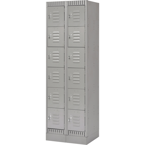 Lockers, 6 -tier, Bank of 2, 24" x 18" x 76", Steel, Grey, Knocked Down D. Morneault & Fils