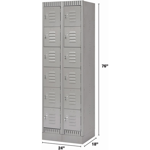 Lockers, 6 -tier, Bank of 2, 24" x 18" x 76", Steel, Grey, Knocked Down D. Morneault & Fils