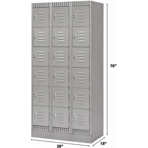 Lockers, 6 -tier, Bank of 3, 36" x 18" x 76", Steel, Grey, Knocked Down D. Morneault & Fils