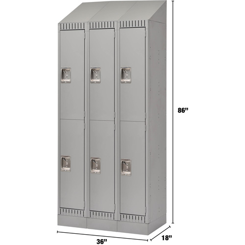 Lockers, 2 -tier, Bank of 3, 36" x 18" x 86", Steel, Grey, Knocked Down D. Morneault & Fils