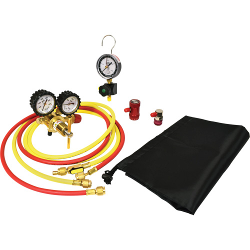Ensemble pour test de fuite dazote pour climatisation automobile avec r&eacute;gulateur D. Morneault & Fils