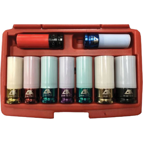 Jeu de douilles &agrave; chocs principales &agrave; paroi mince, 9 Morceaux, Prise de 1/2" D. Morneault & Fils