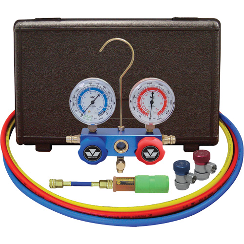 Automotive Manifold Gauge Set with Mini Dye Injector & Manual Couplers D. Morneault & Fils