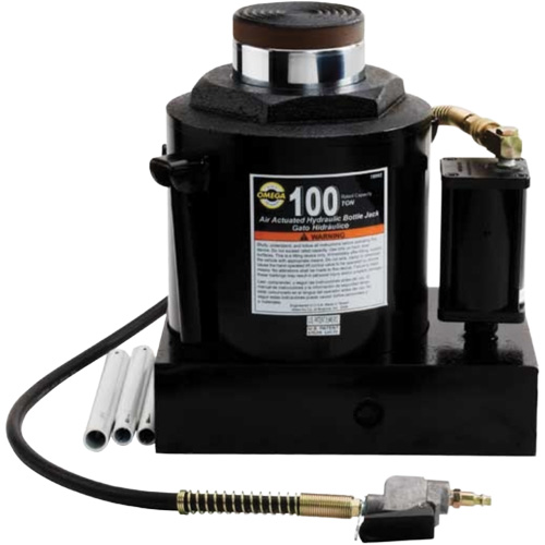 Air Actuated Bottle Jack, 100 Ton(s), Air Hydraulic/Manual Hydraulic, 17-22/25" Raised Height D. Morneault & Fils