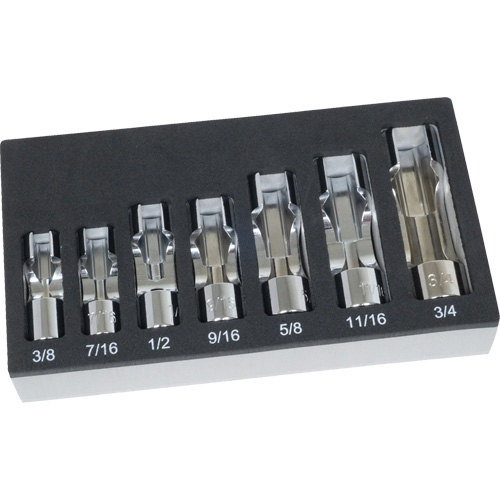Jeu de douilles pour &eacute;crous &eacute;vas&eacute;s SAE avec plateau en mousse, 7 Morceaux, Prise de 3/8" D. Morneault & Fils