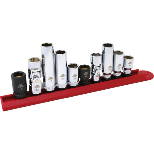 Chrome Finish Socket Set with Rail, 10 Pieces, 1/4"/3/8" Drive Size D. Morneault & Fils