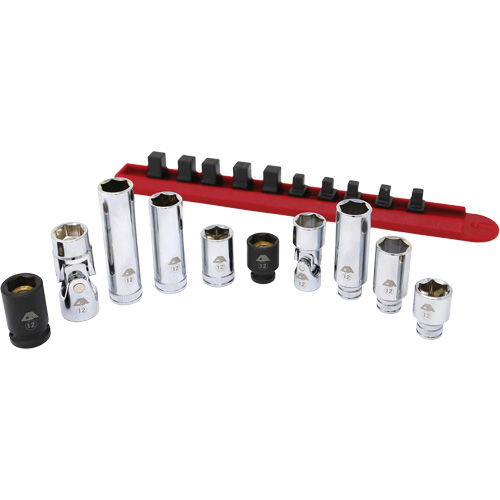 Chrome Finish Socket Set with Rail, 10 Pieces, 1/4"/3/8" Drive Size D. Morneault & Fils