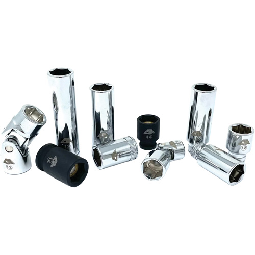 Chrome Finish Socket Set with Rail, 10 Pieces, 1/4"/3/8" Drive Size D. Morneault & Fils