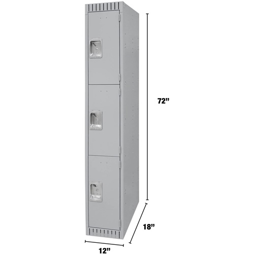 Lockers, 3 -tier, 12" x 18" x 72", Steel, Grey, Knocked Down D. Morneault & Fils