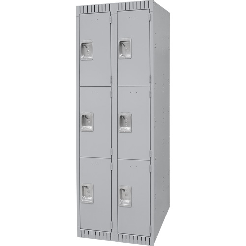 Lockers, 3 -tier, Bank of 2, 24" x 18" x 72", Steel, Grey, Knocked Down D. Morneault & Fils