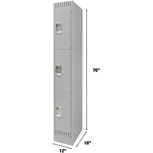 Lockers, 3 -tier, 12" x 18" x 76", Steel, Grey, Knocked Down D. Morneault & Fils