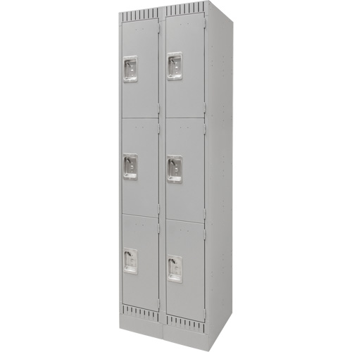 Lockers, 3 -tier, Bank of 2, 24" x 18" x 76", Steel, Grey, Knocked Down D. Morneault & Fils
