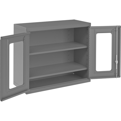 Wall-Mountable Storage Cabinet with Clearview Doors, 26-15/16" H x 29-7/8" W x 13-11/16" D, 2 Shelves, Steel, Grey D. Morneault & Fils
