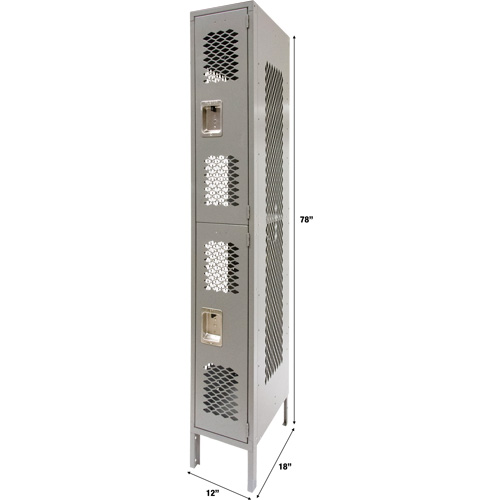 Casiers ventil&eacute;s, 2 niveaux, 12" x 18" x 78", Acier, Gris, D&eacute;mont&eacute;, Perfor&eacute; D. Morneault & Fils