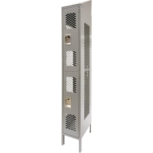 Vented Lockers, 2 -tier, 12" x 18" x 88", Steel, Grey, Knocked Down, Perforated D. Morneault & Fils
