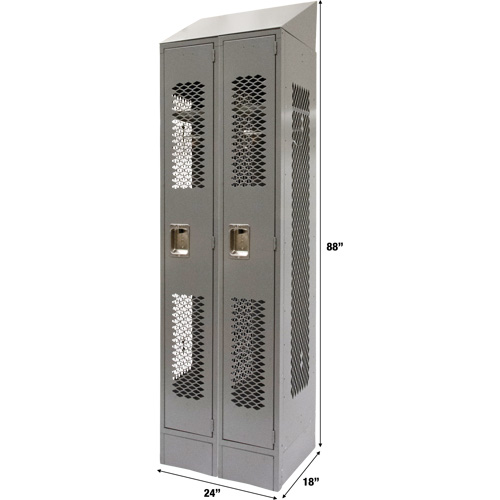 Vented Lockers, Bank of 2, 24" x 18" x 88", Steel, Grey, Knocked Down, Perforated D. Morneault & Fils