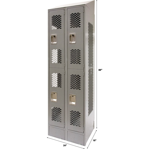 Casiers ventil&eacute;s, 2 niveaux, Bloc de 2, 24" x 18" x 88", Acier, Gris, D&eacute;mont&eacute;, Perfor&eacute; D. Morneault & Fils