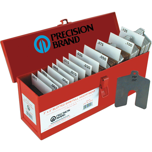 Slotted Shim Assortments, 3" L x 0.001"- 0.125" Thickness, 3" W, Stainless Steel D. Morneault & Fils
