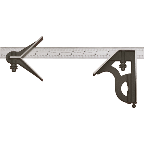 Combination Squares with Square Head & Centre Head - No. 11HC Series with Cast Iron Heads, 600 mm L, 0.5 mm Graduations, Steel, Plain D. Morneault & Fils