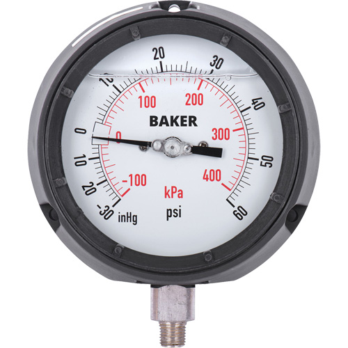Pressure Gauge, 4-1/2" , 30"-0-60 psi, Bottom Mount, Liquid Filled Analogue D. Morneault & Fils
