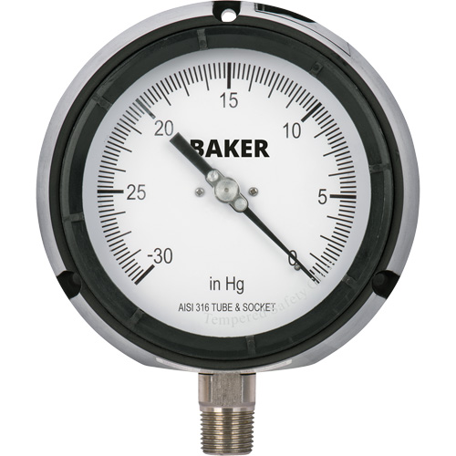 Pressure Gauge, 4-1/2" , 30" 0 Hg Vac., Bottom Mount, Liquid Filled Analogue D. Morneault & Fils