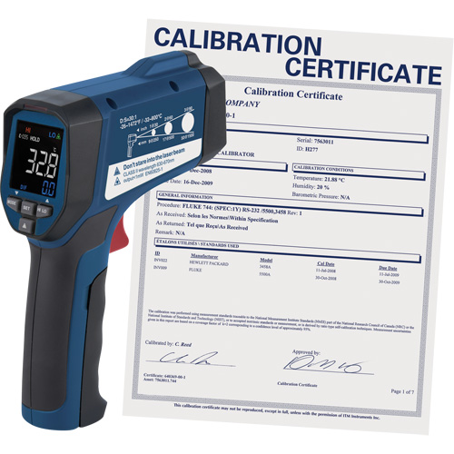 Professional Infrared Thermometer with Calibration Certificate, -26 - 1472° F ( -32 - 800° C ), 30:1, Adjustable Emmissivity D. Morneault & Fils